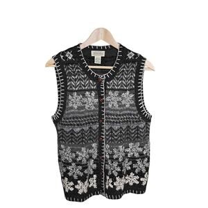 St. John’s Bay Snowflake Wool Blend Sweater Vest Size M Gray Grannycore